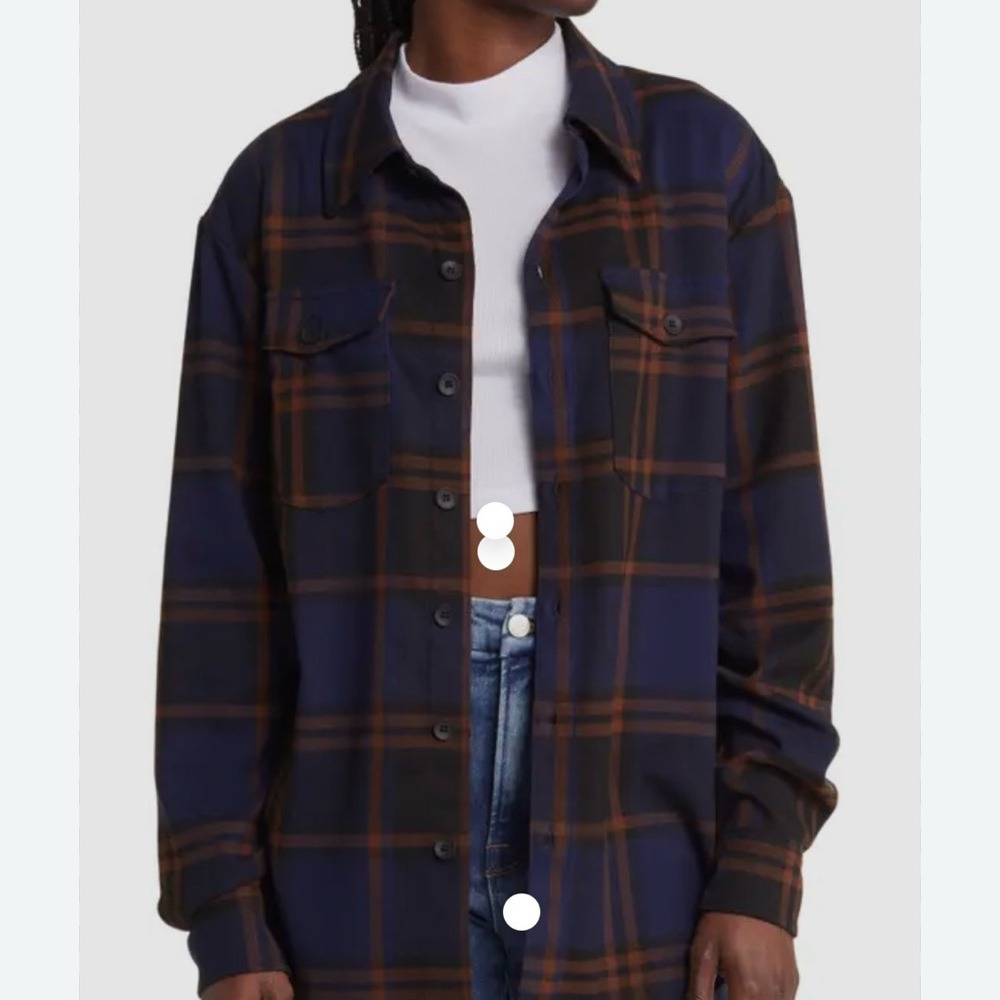 Good‎ American Shacket Blue Rinse Large Plaid Button Down Shirt GWT0177 Size 5